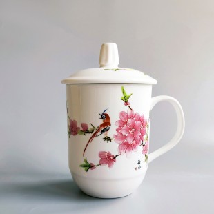 Керамічна чашка в китайському стилі "Весняний птах" (400мл)